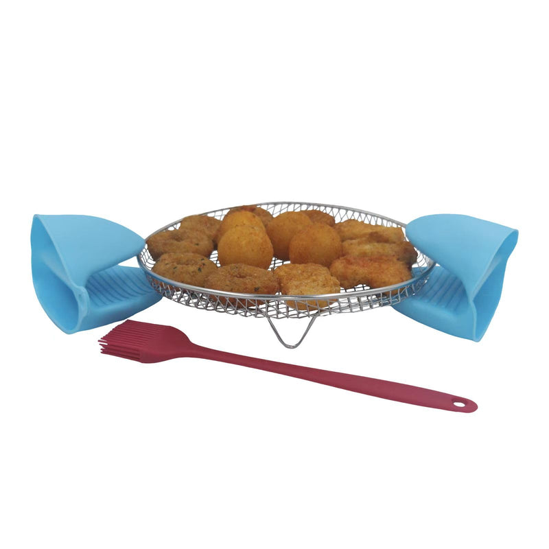 Air Fryer Racks 1Pack Round Stackable Dehydrator Racks with Insulated Clamp and Brush Universal Stainless Steel Kitchen Air Fryer Accessories Fit all 4.2QT - 5.8QT Air fryer 7.8inch