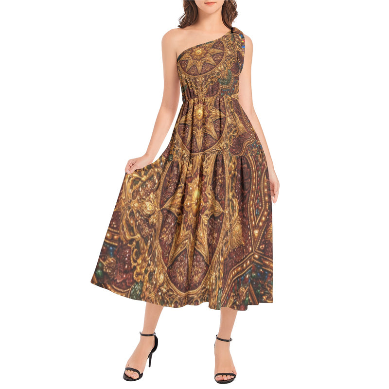DaviDE Ruffle Hem One Shoulder Midi Dress