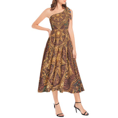 DaviDE Ruffle Hem One Shoulder Midi Dress