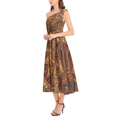 DaviDE Ruffle Hem One Shoulder Midi Dress